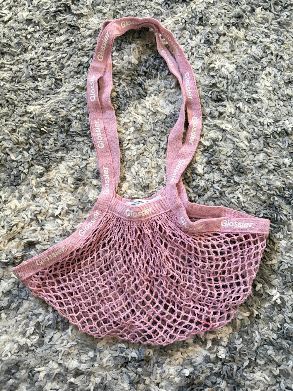 GLOSSIER Pink Mesh Net Market Shopping Beach Tote Bag